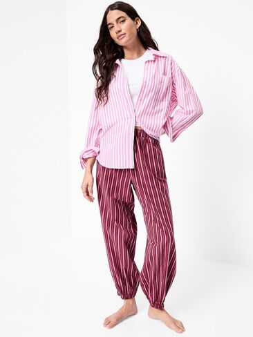 بنطال بالون من قماش البوبلين ذو اللون الداكن من Old Navy - شريط عنابي in Kuwait