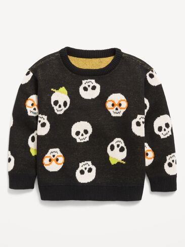 Old Navy Oversized Long-Sleeve Graphic Sweater for Toddler Boys - Black Skeleton in Kuwait
