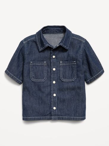 Old Navy Short-Sleeve Boxy Shirt for Toddler Boys - Dark Chambray in Kuwait
