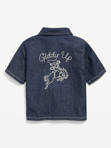 Old Navy Short-Sleeve Boxy Shirt for Toddler Boys - Dark Chambray in Kuwait