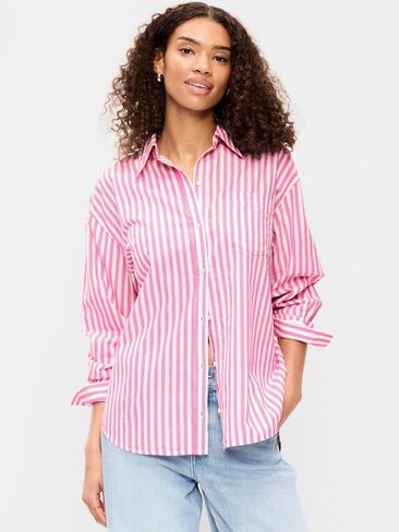 Old Navy Oversized Button-Down Boyfriend Shirt - White/Pink Stripe in Kuwait