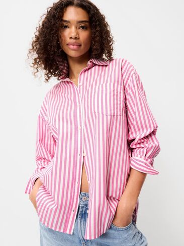 Old Navy Oversized Button-Down Boyfriend Shirt - White/Pink Stripe in Kuwait