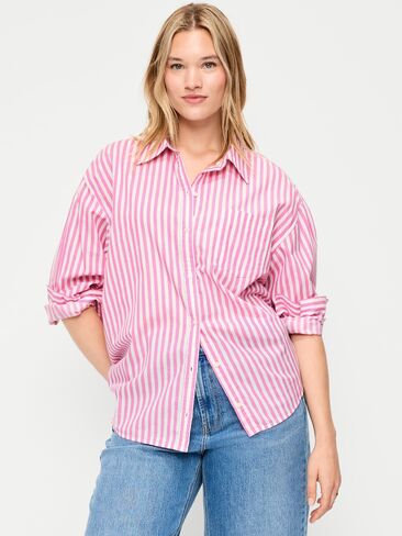 Old Navy Oversized Button-Down Boyfriend Shirt - White/Pink Stripe in Kuwait