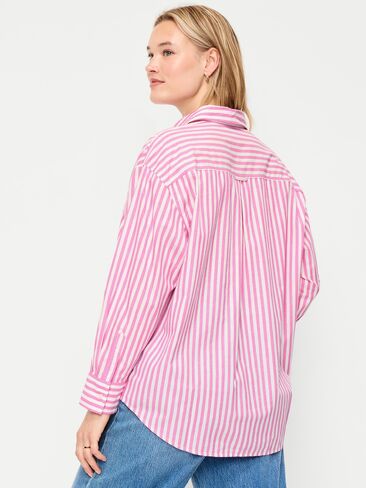 Old Navy Oversized Button-Down Boyfriend Shirt - White/Pink Stripe in Kuwait