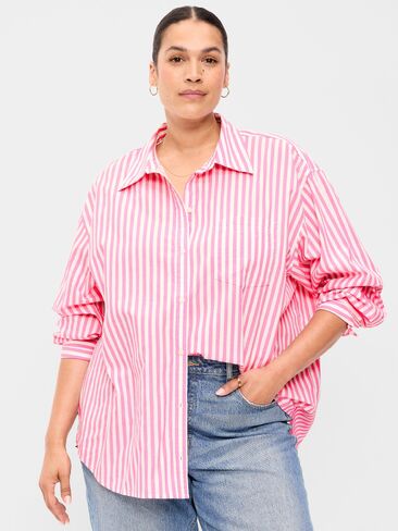 Old Navy Oversized Button-Down Boyfriend Shirt - White/Pink Stripe in Kuwait