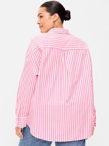 Old Navy Oversized Button-Down Boyfriend Shirt - White/Pink Stripe in Kuwait