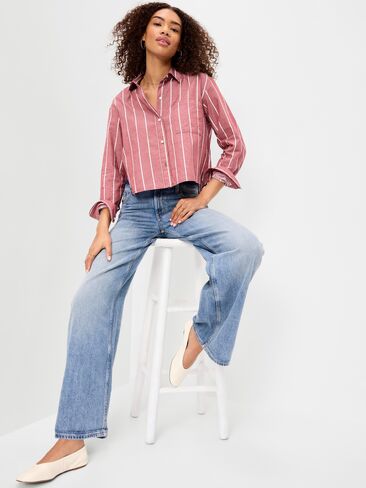 قميص Old Navy قصير بأزرار - شريط بورجوندي in Kuwait