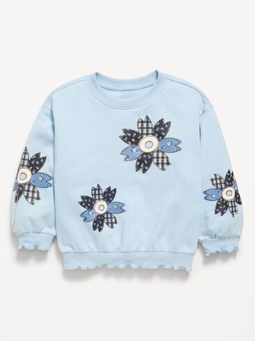 سويت شيرت Old Navy بأكمام طويلة مع حافة الخس للفتيات الصغيرات - الهدوء الأزرق in Kuwait