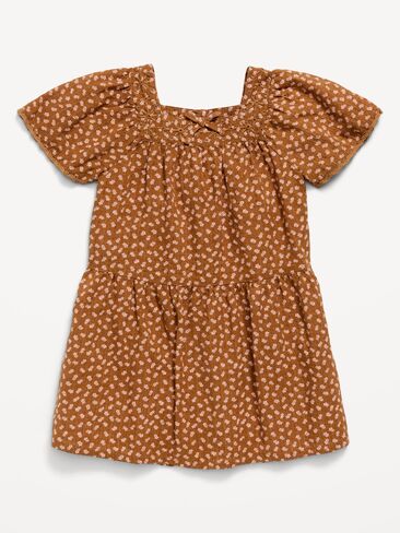 Old Navy Printed Short-Sleeve Dress for Toddler Girls - Brown Ditsy Floral in Kuwait