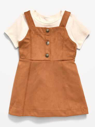 Old Navy Sleeveless Faux-Suede Dress and T-Shirt Set for Toddler Girls - Warm Coffee in Kuwait
