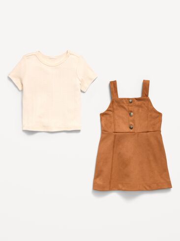 Old Navy Sleeveless Faux-Suede Dress and T-Shirt Set for Toddler Girls - Warm Coffee in Kuwait