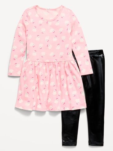 Old Navy Printed Long-Sleeve Dress and Leggings Set for Toddler Girls - Ghosts in Kuwait