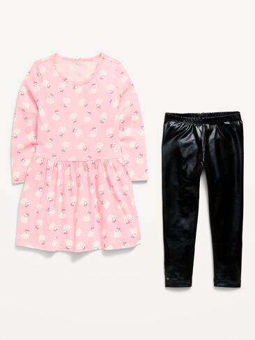 Old Navy Printed Long-Sleeve Dress and Leggings Set for Toddler Girls - Ghosts in Kuwait