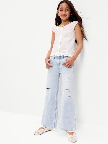 بنطلون جينز واسع وممزق عالي الخصر للبنات من Old Navy - مغسول فاتح (ممزق) in Kuwait