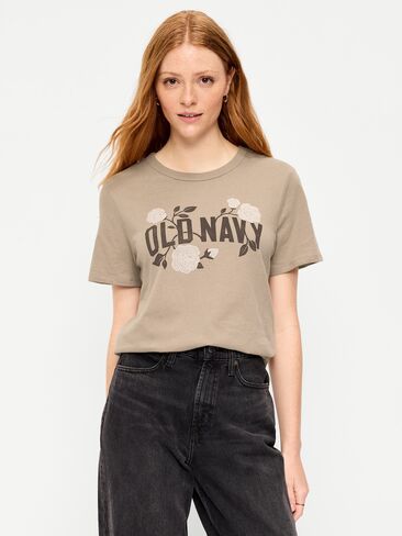 تي شيرت Old Navy EveryWear برقبة دائرية وشعار الماركة - شوكولاتة مملحة in Kuwait