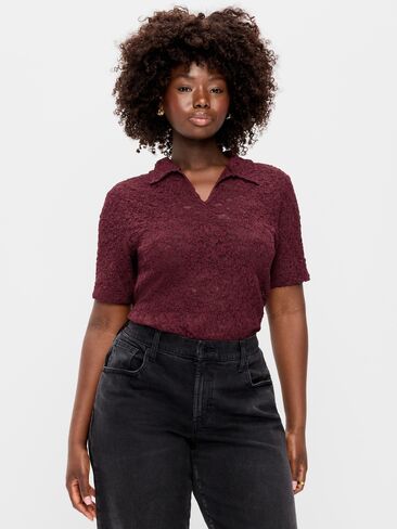 قميص بولو Old Navy من الدانتيل بفتحة المفتاح - طلاء أحمر in Kuwait