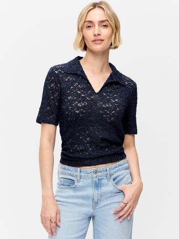 قميص بولو من الدانتيل ذو فتحة المفتاح من Old Navy - باللون البحري in Kuwait