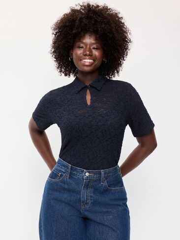 قميص بولو من الدانتيل ذو فتحة المفتاح من Old Navy - باللون البحري in Kuwait