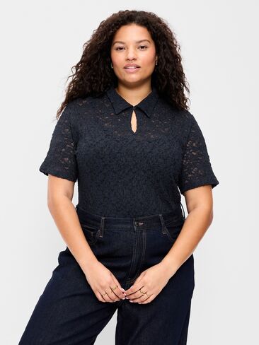 قميص بولو من الدانتيل ذو فتحة المفتاح من Old Navy - باللون البحري in Kuwait