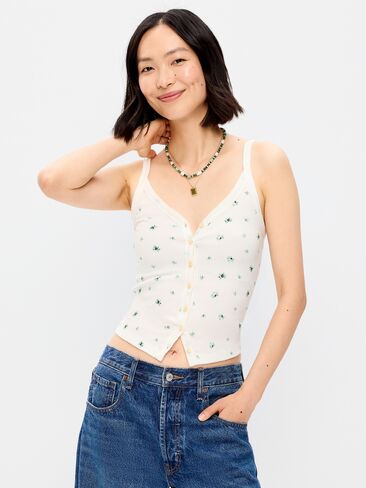Old Navy Button-Down Cami Tank Top - White Floral in Kuwait