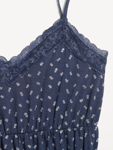 بلوزة بدون أكمام بخصر مدخن وأطراف دانتيل من Old Navy - زهور زرقاء in Kuwait