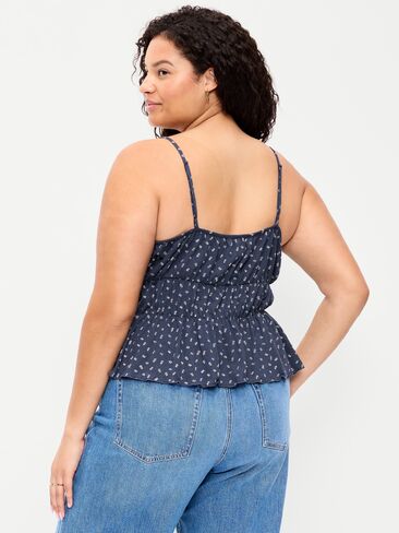بلوزة بدون أكمام بخصر مدخن وأطراف دانتيل من Old Navy - زهور زرقاء in Kuwait