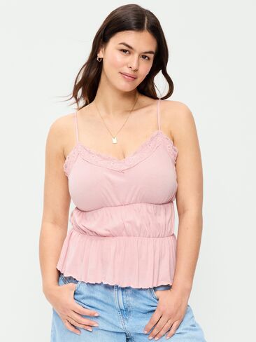 Old Navy Lace-Trim Smocked-Waist Tank Top - Abalone Pink in Kuwait