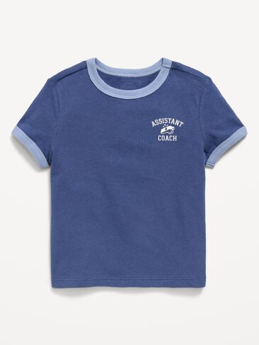 تي شيرت Old Navy بأكمام قصيرة للجنسين برسومات Ringer للأطفال الصغار - أزرق باسيفيك in Kuwait