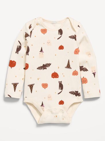 Old Navy Printed Long-Sleeve Ribbed Bodysuit for Baby - Antique Halloween in Kuwait