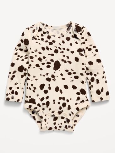 Old Navy Printed Long-Sleeve Ribbed Bodysuit for Baby - Animal Print in Kuwait