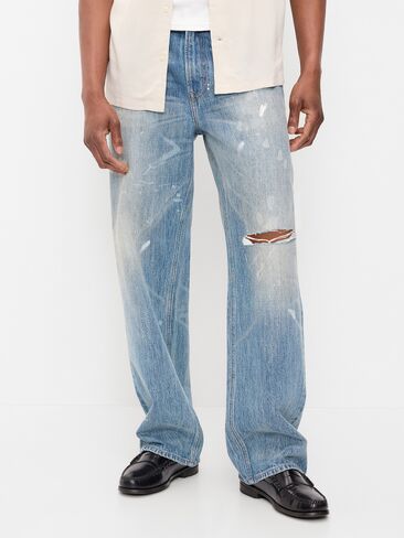 Old Navy 90s Baggy Jeans - Light Wash (Paint Splatter) in Kuwait