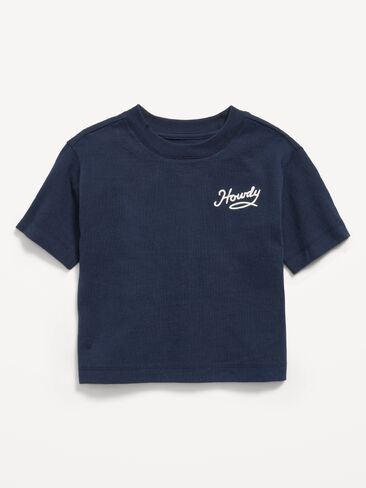 تي شيرت Old Navy كبير الحجم بأكمام قصيرة ورسومات مربعة للأولاد الصغار - باللون الأزرق الداكن in Kuwait