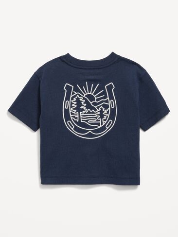 تي شيرت Old Navy كبير الحجم بأكمام قصيرة ورسومات مربعة للأولاد الصغار - باللون الأزرق الداكن in Kuwait