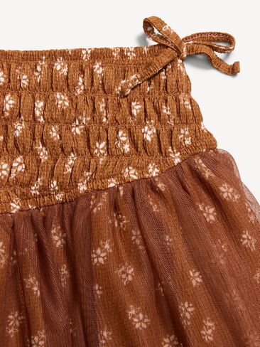تنورة تول من Old Navy Western Smocked للفتيات الصغيرات - زهور بنية اللون in Kuwait