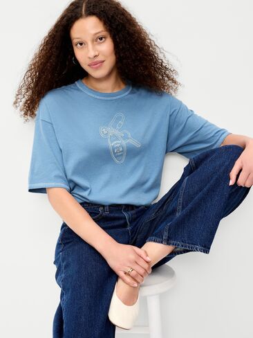 تي شيرت برسومات ذات رقبة دائرية من Old Navy - أزرق طبيعي in Kuwait