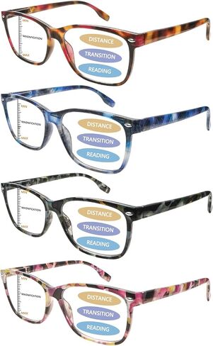 Progressive Multifocal Reading Glasses Blue Light Blocking Spring Hinge Readers Pattern Print Eyeglasses for Women in Kuwait