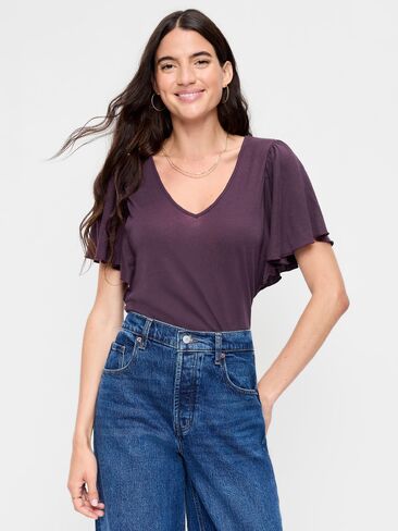 Old Navy V-Neck Flutter Sleeve Top - Veil of Night in Kuwait