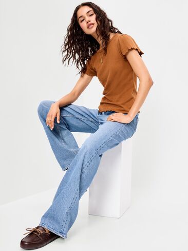 Old Navy Lettuce-Edge Pointelle Top - ريدوود بورل in Kuwait