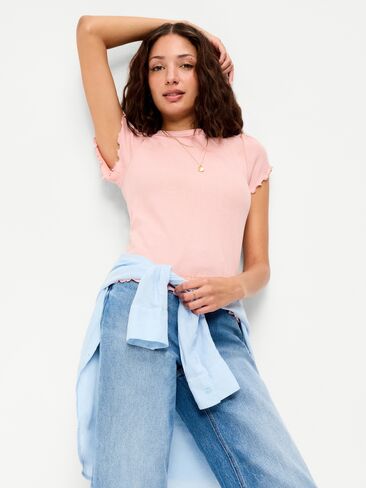 Old Navy Lettuce-Edge Pointelle Top - Abalone Pink in Kuwait