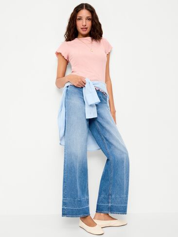 Old Navy Lettuce-Edge Pointelle Top - Abalone Pink in Kuwait