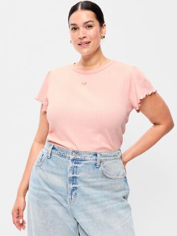 Old Navy Lettuce-Edge Pointelle Top - Abalone Pink in Kuwait
