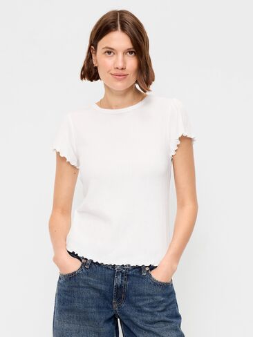 Old Navy Lettuce-Edge Pointelle Top - الزنابق البيضاء in Kuwait