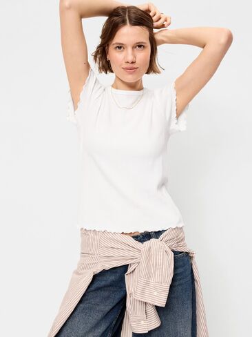 Old Navy Lettuce-Edge Pointelle Top - الزنابق البيضاء in Kuwait