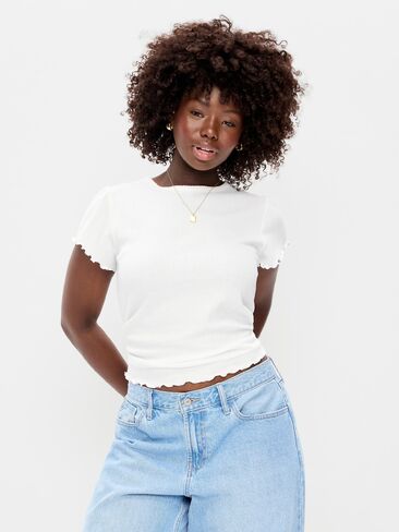 Old Navy Lettuce-Edge Pointelle Top - الزنابق البيضاء in Kuwait