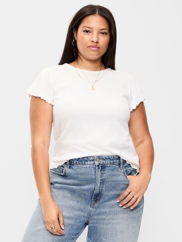 Old Navy Lettuce-Edge Pointelle Top - الزنابق البيضاء in Kuwait