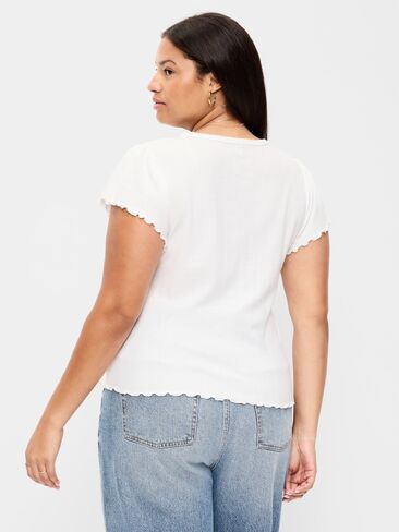 Old Navy Lettuce-Edge Pointelle Top - الزنابق البيضاء in Kuwait