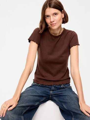 Old Navy Lettuce-Edge Pointelle Top - ترابي in Kuwait