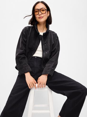 سترة دينم ذات رقبة دائرية من Old Navy - أسود مغسول in Kuwait