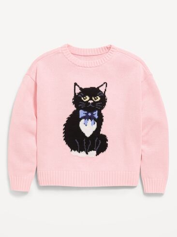 Old Navy Long-Sleeve Pullover Sweater for Girls - Black Cat in Kuwait