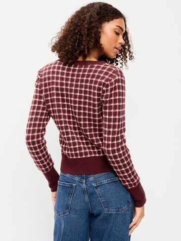 سترة صوفية قطنية SoSoft من Old Navy ذات رقبة دائرية - أحمر منقوش in Kuwait